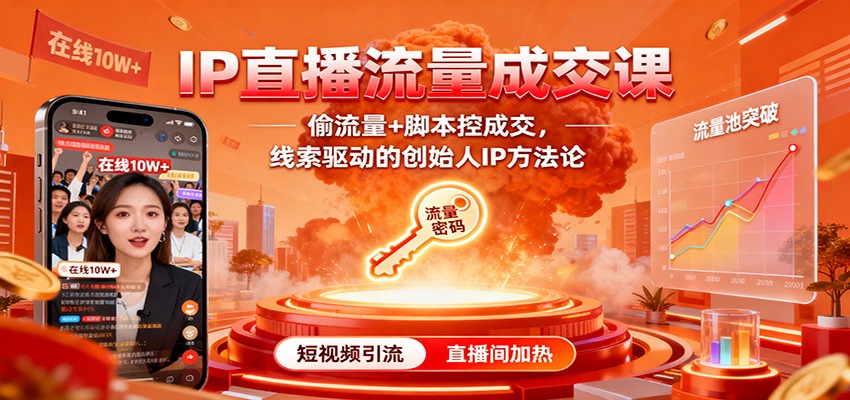 IP直播流量成交课：偷流量+脚本控成交，线索驱动的创始人IP方法论-淘秘副业