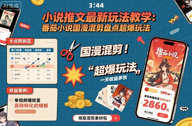 小说推文最新玩法教学，番茄小说国漫混剪盘点超爆玩法，全程干货，一天收益多张-淘秘副业