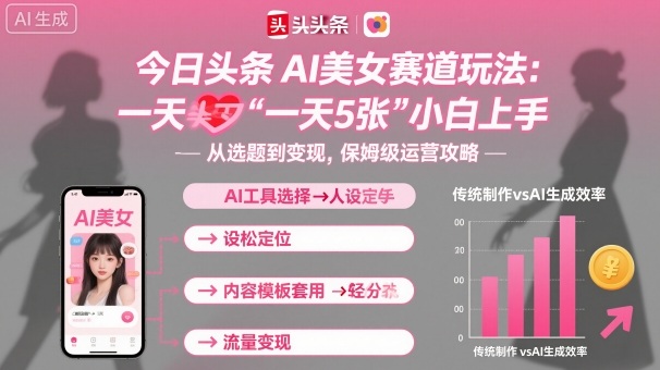 今日头条AI美女赛道玩法，一天轻松5张，小白轻松上手-淘秘副业