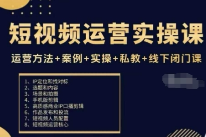 短视频运营实操课，运营方法+案例+实操+私教+线下闭门课-淘秘副业
