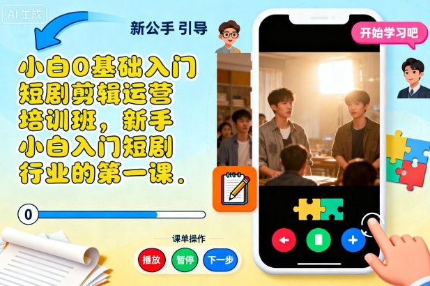 小白0基础入门短剧剪辑运营培训班，新手小白入门短剧行业的第一课-淘秘副业