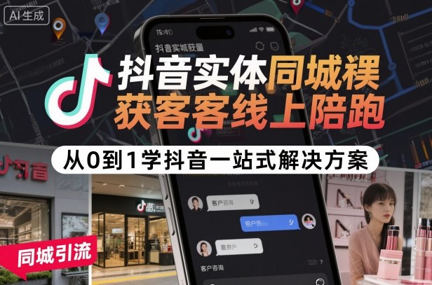 抖音实体同城获客线上陪跑，从0到1学抖音一站式解决方案-淘秘副业