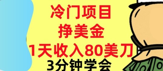 冷门项目挣美刀，0门槛，1天收入80刀，3分钟学会,这个方法要学会-淘秘副业