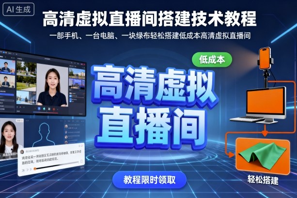 高清虚拟直播间搭建技术教程，一部手机、一台电脑、一块绿布轻松搭建低成本高清虚拟直播间-淘秘副业