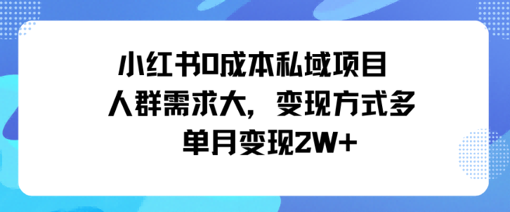 小红书0成本私域项目，人群需求大，变现方式多单月变现2W+-淘秘副业