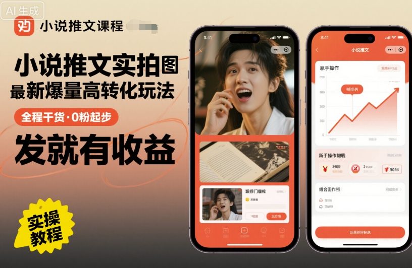 小说推文实拍双图文最新爆量高转化玩法，全程干货，0粉起步，发就有收益-淘秘副业