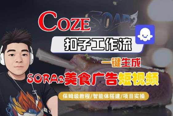 Coze扣子智能体工作流一键生成“SORA2美食广告“短视频，全流程保姆级教学-淘秘副业