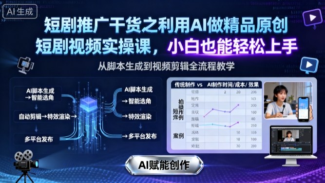 短剧推广干货之利用AI做精品原创短剧视频实操课，小白也能轻松上手-淘秘副业