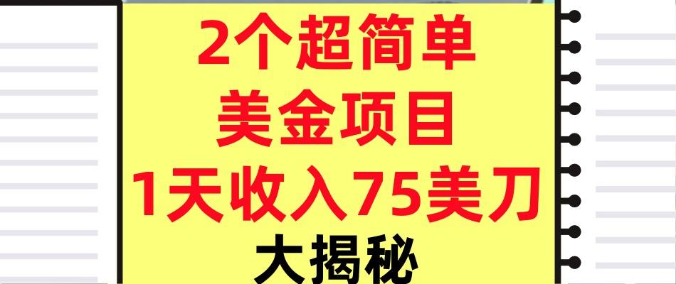 2个超简单美金项目，1天收入75美刀，3分钟学会，内部教程（大揭秘）-淘秘副业