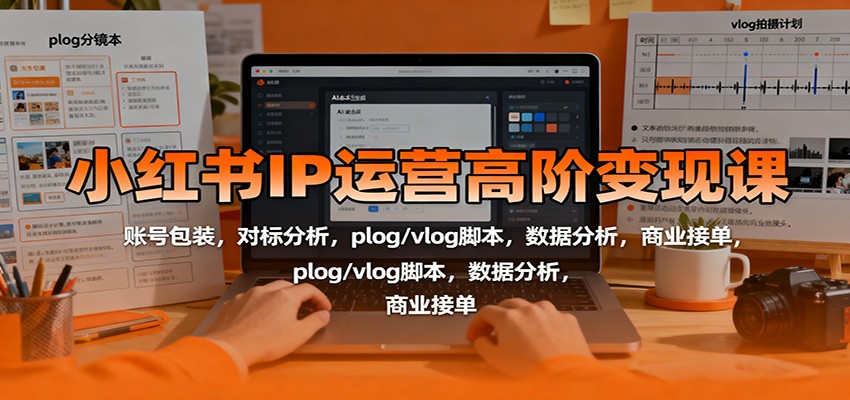 小红书IP运营高阶变现课：账号包装，对标分析，plog/vlog脚本，数据分析，商业接单-淘秘副业