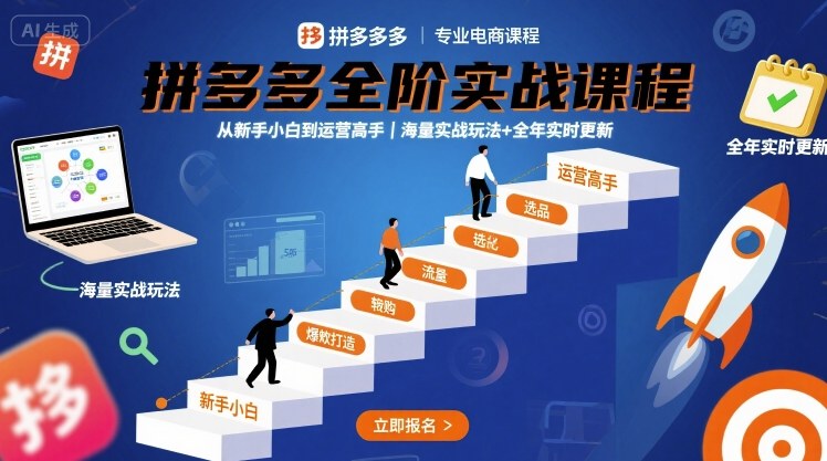 拼多多全阶实战课程，从新手小白到运营高手，海量实战玩法+全年实时更新【2025年10月更新】-淘秘副业