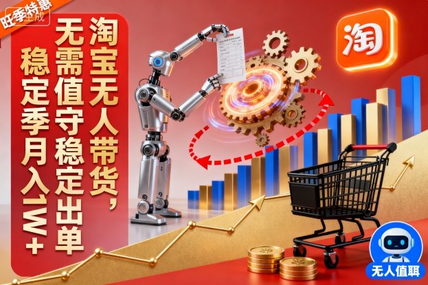 淘宝无人带货，无需值守稳定出单，电商旺季，稳定月入1W+-淘秘副业