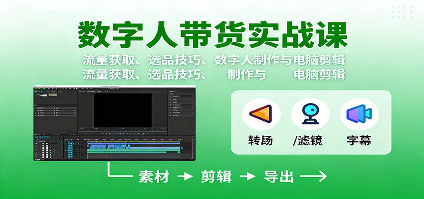 数字人变现实战课：流量获取、选品技巧、数字人制作与电脑剪辑-淘秘副业