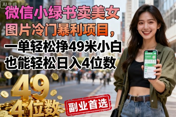 微信小绿书卖美女图片冷门暴利项目，一单轻松挣49米小白也能轻松日入4位数-淘秘副业