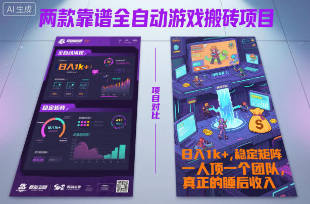 两款靠谱全自动游戏搬砖项目,日入1k+,稳定可矩阵,一人顶一个团队,真正的睡后收入【揭秘】-淘秘副业