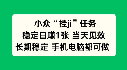 小众挂ji任务手机电脑都能挂，稳定日賺1张+，当天见效【揭秘】-淘秘副业