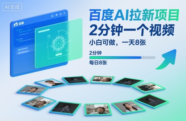 百度AI拉新项目，2分钟一个视频，小白可做，一天8张【附案例+保姆级教程】-淘秘副业