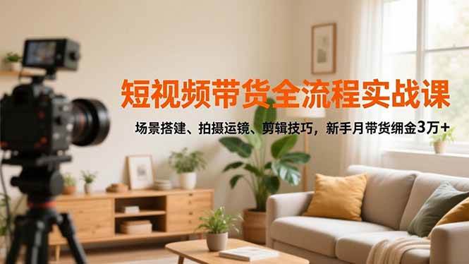 （16680期）短视频带货全流程实战课，场景搭建、拍摄运镜、剪辑技巧，新手月带货佣金3万+-淘秘副业