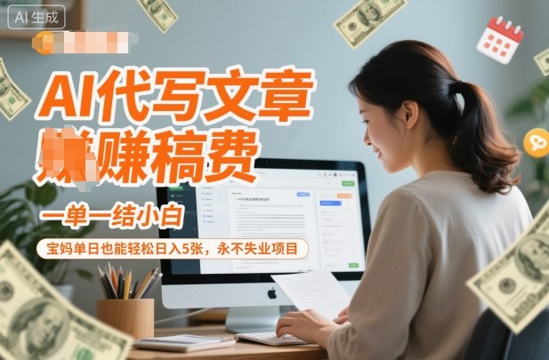 AI代写文章賺稿费，一单一结小白，宝妈单日也能轻松日入5张，永不失业项目-淘秘副业