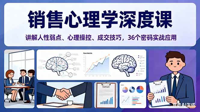 （16456期）销售心理学深度课，讲解人性弱点、心理操控、成交技巧，36个密码实战应用-淘秘副业