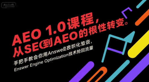 AEO 1.0 课程，从SEO到AE0的基命性转变，手把手教会你用AnswerEngineOptimization技术抢回流量（更新）-淘秘副业