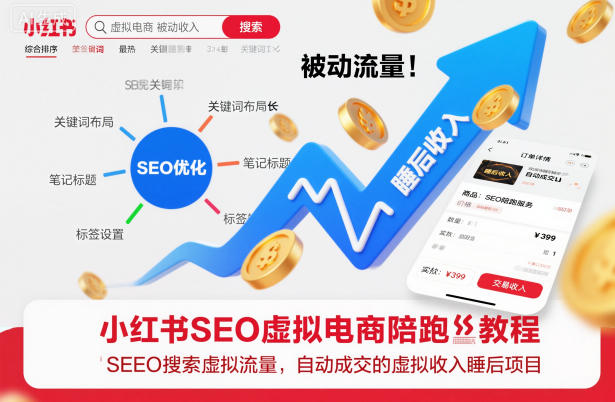小红书SEO虚拟电商陪跑教程，实现seo搜索被动流量，自动成交的被动收入睡后项目-淘秘副业