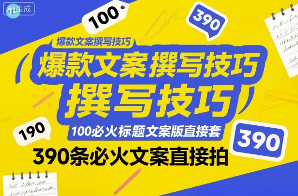 爆款文案撰写技巧，100个必火标题文案模版直接套，390条必火文案直接拍-淘秘副业
