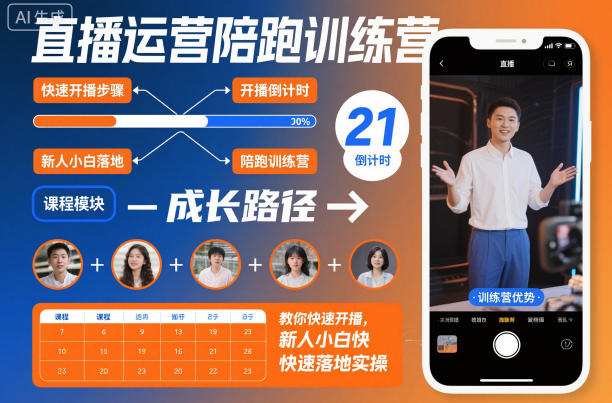 直播运营陪跑训练营，教你快速开播，新人小白快速落地实操-淘秘副业