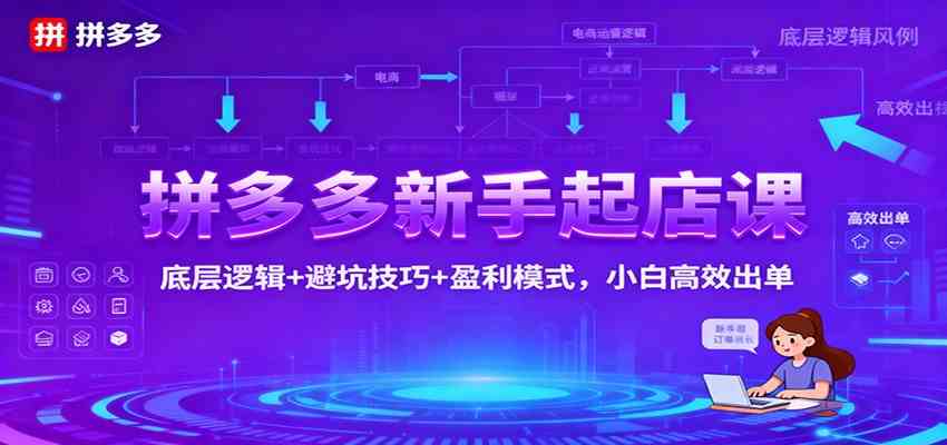 拼多多新手起店课:底层逻辑+避坑技巧+盈利模式,小白高效出单