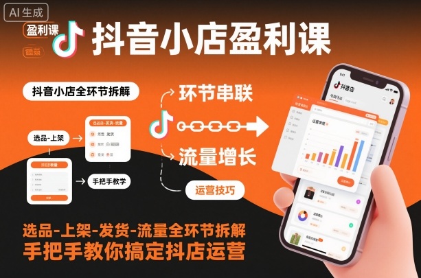 抖音小店盈利课-选品-上架-发货-流量全环节拆解，手把手教你搞定抖店运营-淘秘副业