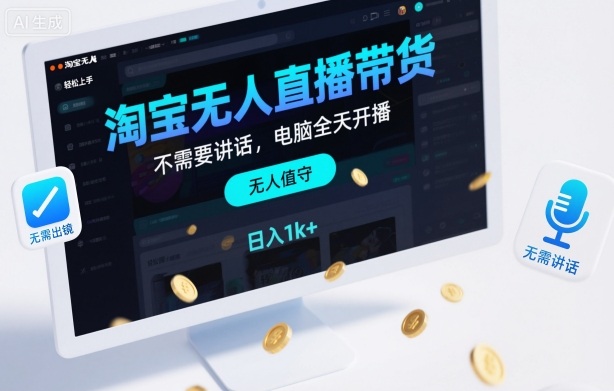 淘宝无人直播带货，不需要出镜，不需要讲话，电脑全天开播，轻松上手，日入1k+【揭秘】-淘秘副业