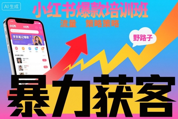小红书爆款培训班，小红书获客野路子流量打法，暴力持续获客-淘秘副业