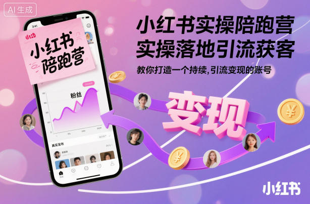 小红书实操陪跑营，实操落地引流获客，教你打造一个持续引流变现的账号-淘秘副业
