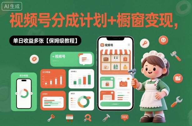 外面收费1980视频号分成计划+橱窗变现，单日收益多张【保姆级教程】-淘秘副业