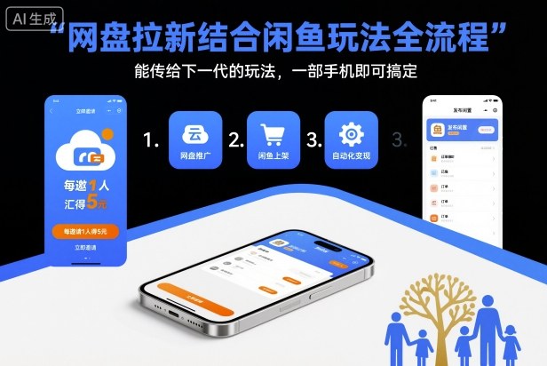 网盘拉新结合闲鱼玩法全流程，能传给下一代的玩法，一部手机即可搞定（附入口渠道以及实操教程）-淘秘副业