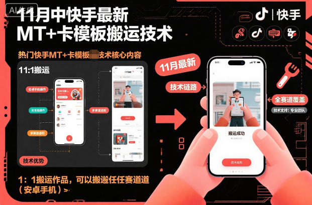 11月中快手最新MT+卡模板搬运技术，1：1搬运作品，可以搬运任何赛道（安卓手机）-淘秘副业