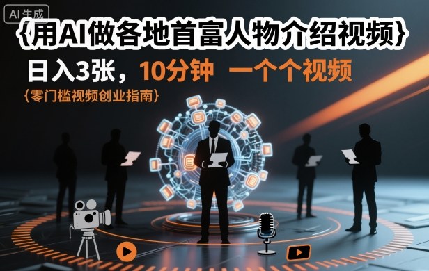 用AI做各地首富人物介绍视频，日入3张，10分钟一个视频-淘秘副业