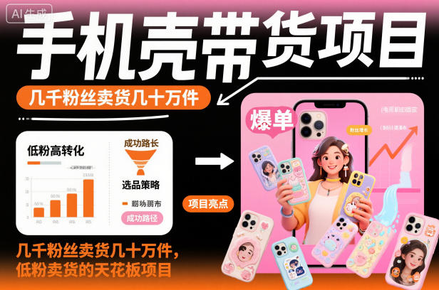 手机壳带货项目，几千粉丝卖货几十万件，短视频低粉卖货的天花板项目-淘秘副业