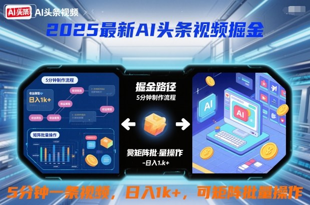 2025最新AI头条视频掘金，5分钟一条视频，日入1k＋，可矩阵批量操作-淘秘副业