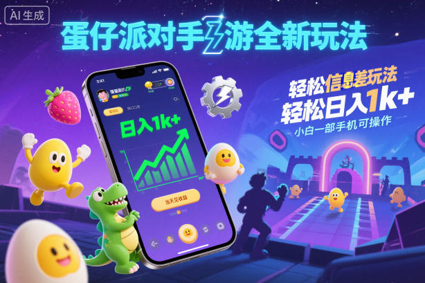 蛋仔派对手游全新玩法，轻松日入1k+，风口信息差玩法，当天见收益，小白一部手机可操作-淘秘副业