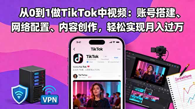 （16461期）从0到1做TikTok中视频：账号搭建、网络配置、内容创作，轻松实现月入过万-淘秘副业