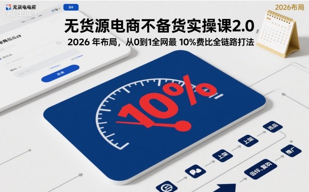 无货源电商不备货实操课2.0，2026年布局，从0到1全网最低10%费比全链路打法【更新中】-淘秘副业