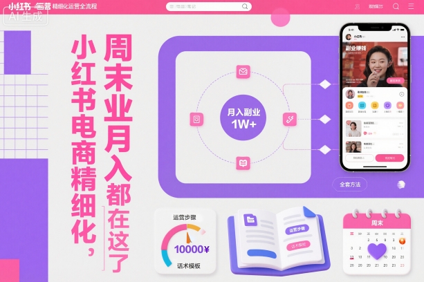 小红书电商精细化运营全流程，周末副业月入1W+，全套方法都在这了-淘秘副业