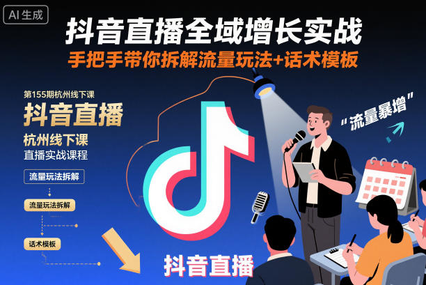 抖音直播全域增长实战第155期杭州线下课，手把手带你拆解流量玩法+话术模板-淘秘副业