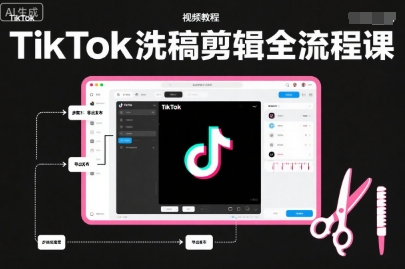 TikTok洗稿剪辑全流程课，PR洗稿剪辑全流程，TK洗稿运营课-淘秘副业
