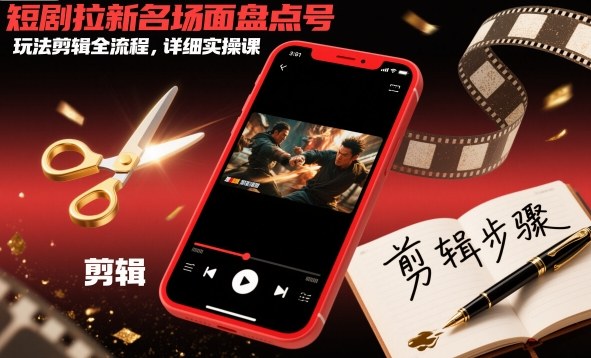 短剧拉新名场面盘点号玩法剪辑全流程，详细实操课-淘秘副业
