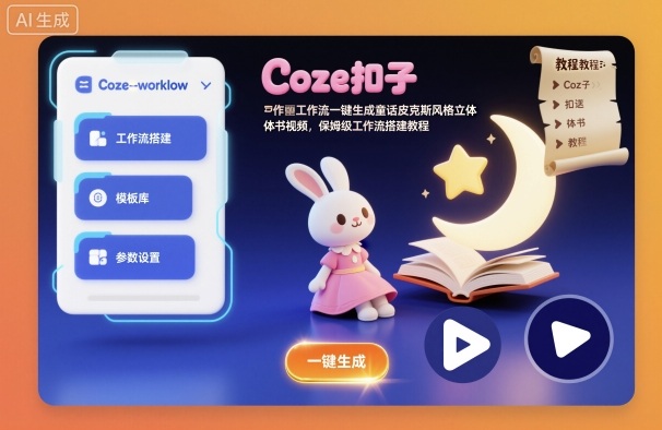 Coze扣子工作流一键生成童话皮克斯风格立体书视频，保姆级工作流搭建教程-淘秘副业