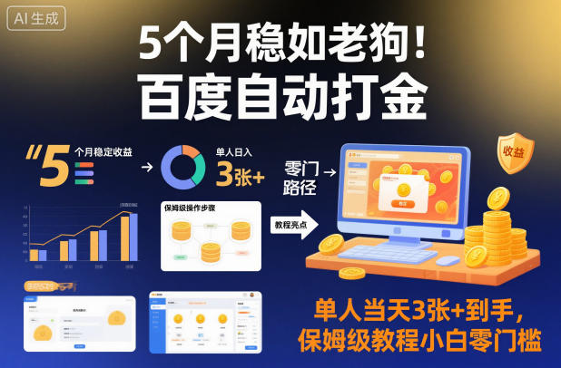 5个月稳如老狗！百度自动打金，单人当天3张+到手，保姆级教程小白零门槛【揭秘】-淘秘副业