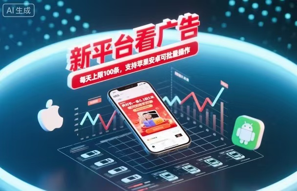 新台看广告，养好机一条5毛到5块，单机日入30到100，支持苹果安卓，可批量操作。-淘秘副业