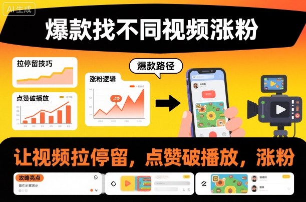 爆款找不同视频涨粉，让视频拉停留，实现点赞，破播放，涨粉-淘秘副业